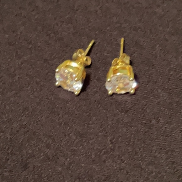 NWOT 10K Yellow Gold Created White Sapphire 4 Carat Round Stud Earrings Plated - Picture 12 of 13